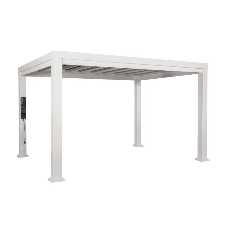 Windham 14' X 10' Modern Galvanized Steel Outdoor Patio Pergola Kit with Shade Sail Canopy and Powerport