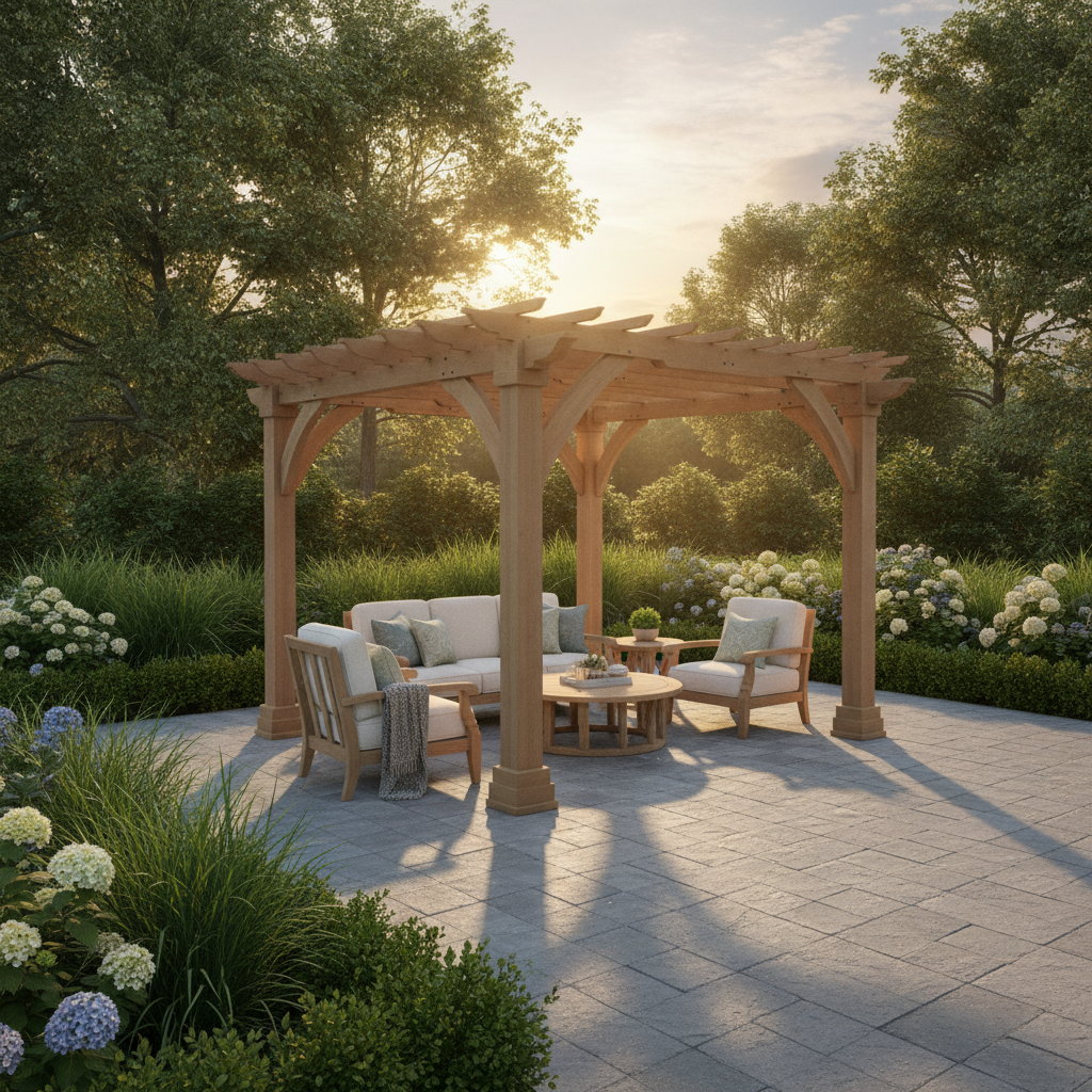 Yardistry cedar pergola — backyard beauty shot