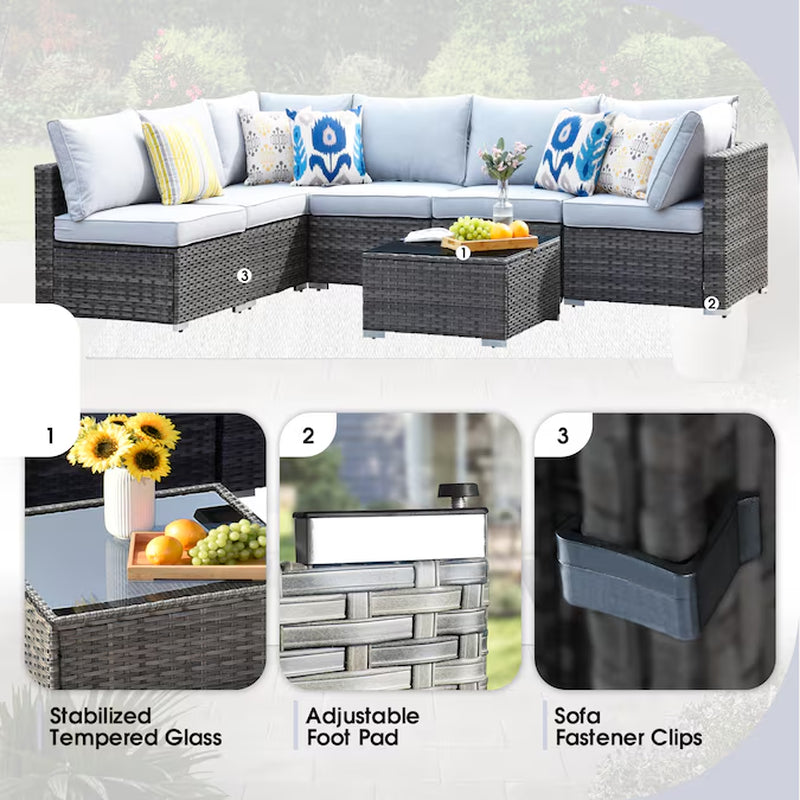 Sunrise 11 -Piece Rattan Patio Sofa Conversation Set with Light Gray Cushions