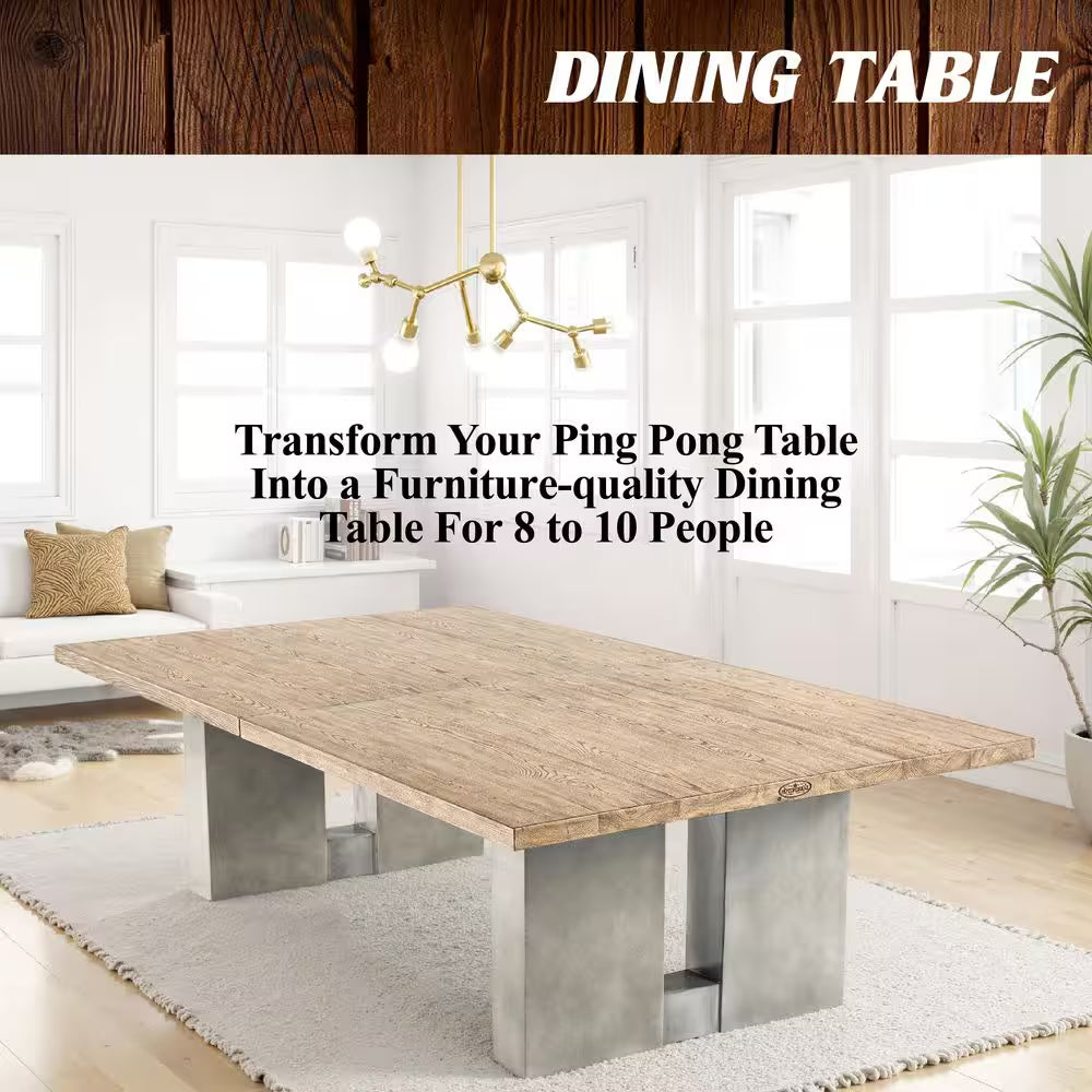 9 Ft Aurora Outdoor Ping Pong Table, Combo Dining Tennis Table with Metal Net and Cover