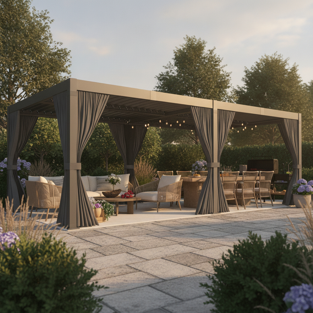 Airwire louvered pergola — backyard beauty shot