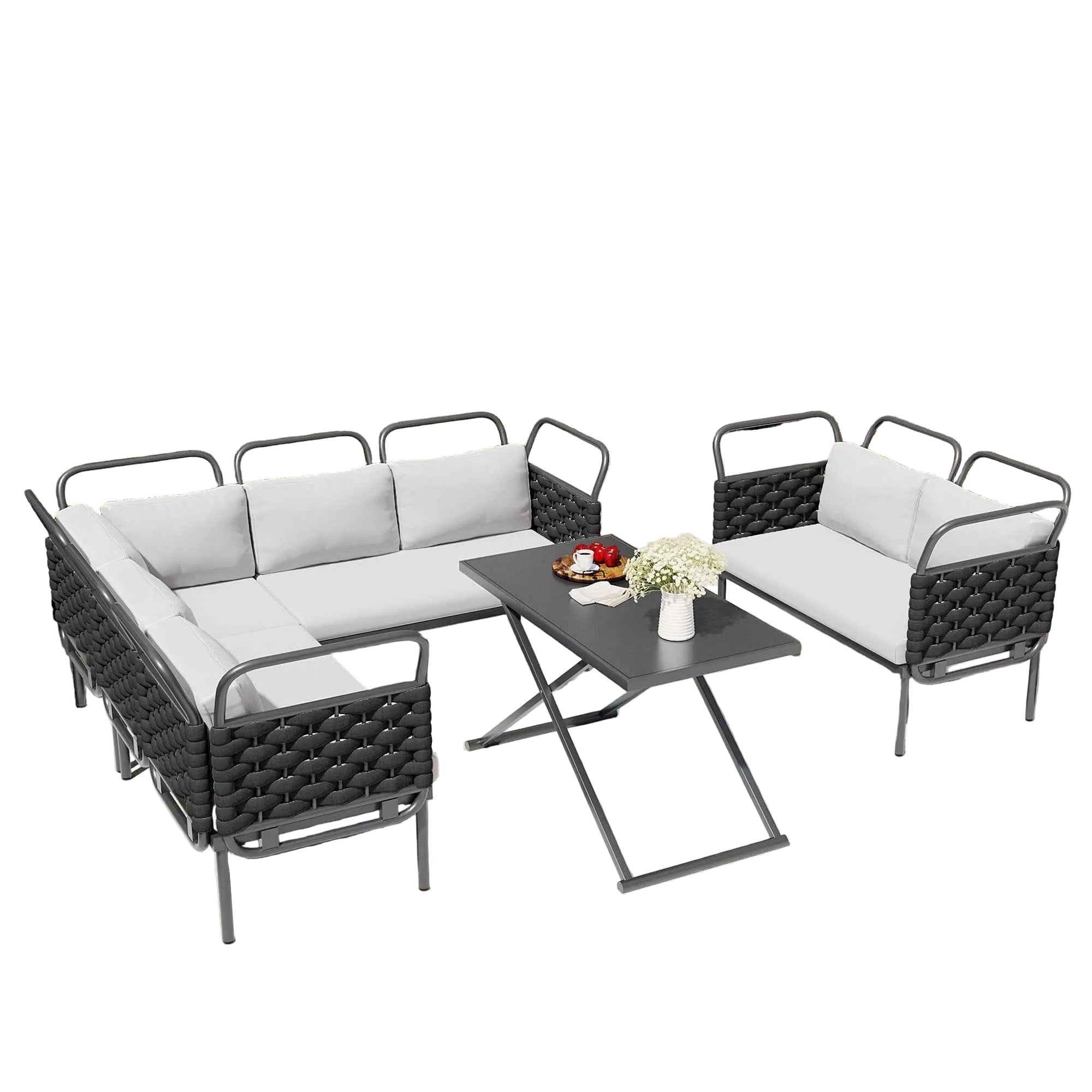 Trustymall 5-Piece Modern Patio Sectional Sofa Set Outdoor Woven Rope Furniture