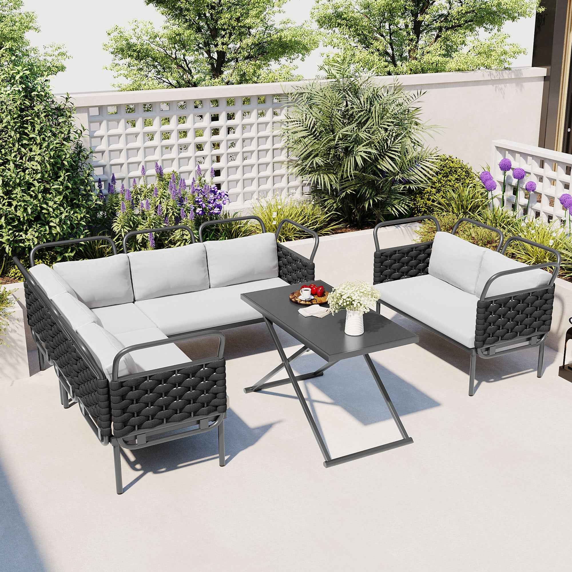 Trustymall 5-Piece Modern Patio Sectional Sofa Set Outdoor Woven Rope Furniture