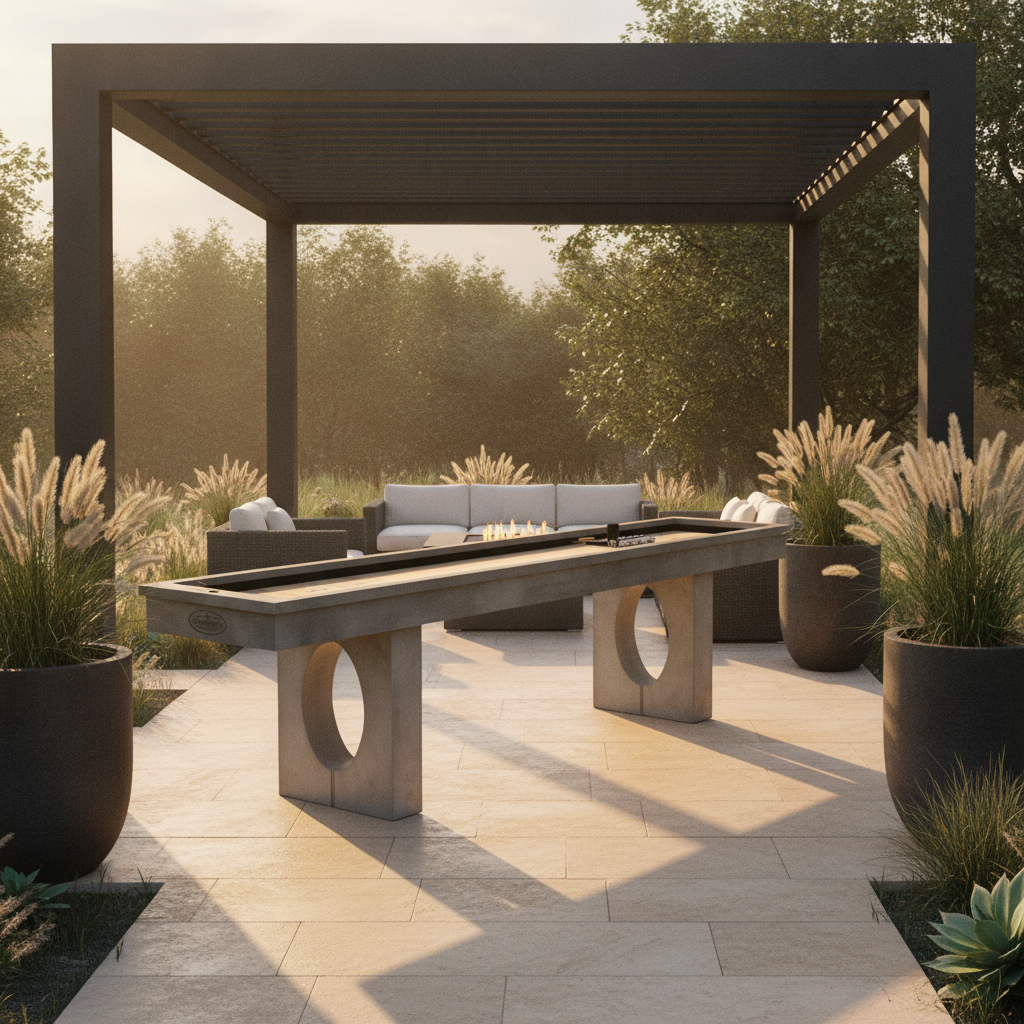 Barrington Aurora 11' Outdoor Shuffleboard — Black pergola outdoor room