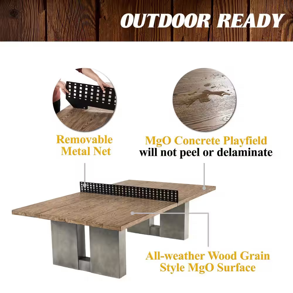 9 Ft Aurora Outdoor Ping Pong Table, Combo Dining Tennis Table with Metal Net and Cover