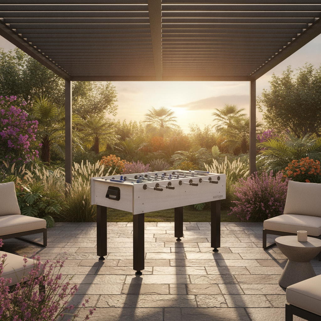 Kettler Milano foosball — black pergola backyard beauty