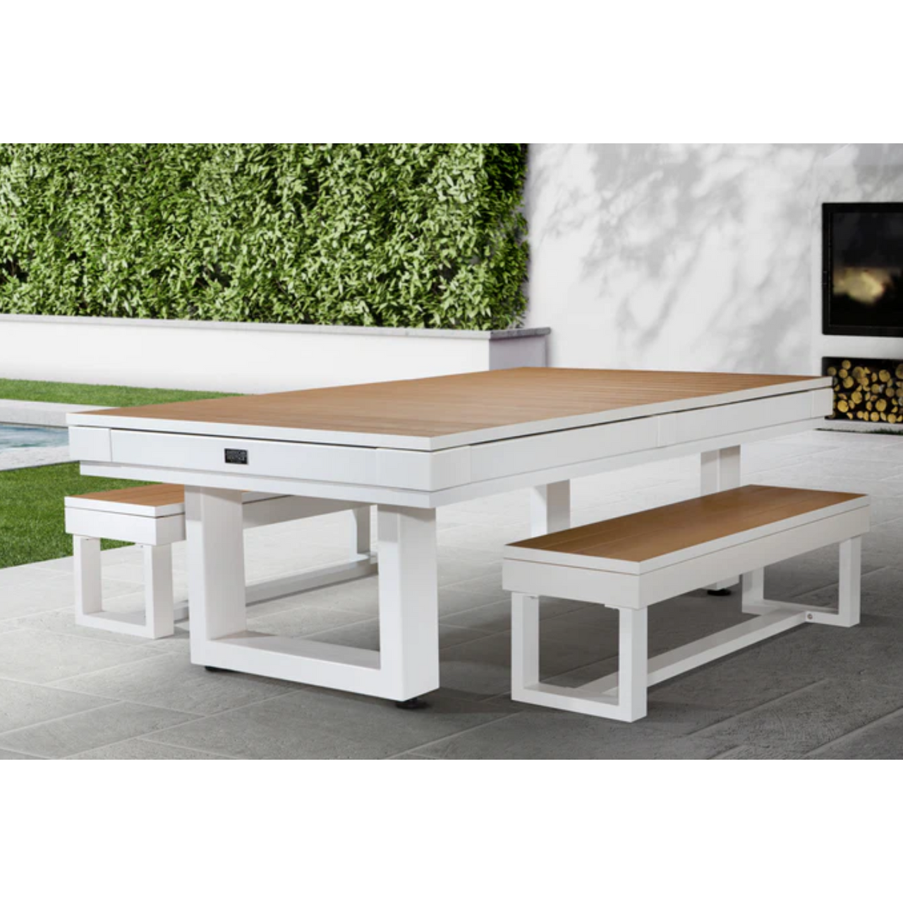 American Heritage Lanai 8' Outdoor Pool Table Set — Pearl White