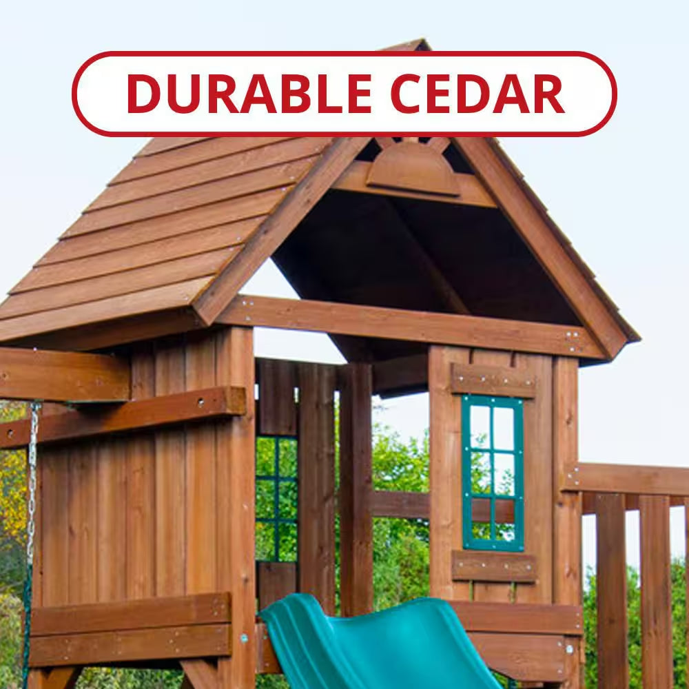 DIY Knightsbridge Deluxe Wooden Outdoor Playground Set with Slides, Rock Wall, Swing Set, and Playground Equipment