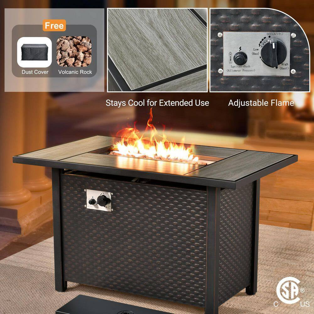 Messi Gray 11-Piece Wicker Outdoor Patio Conversation Sofa Fire Pit Set with Swivel Chairs and Orange Red Cushions