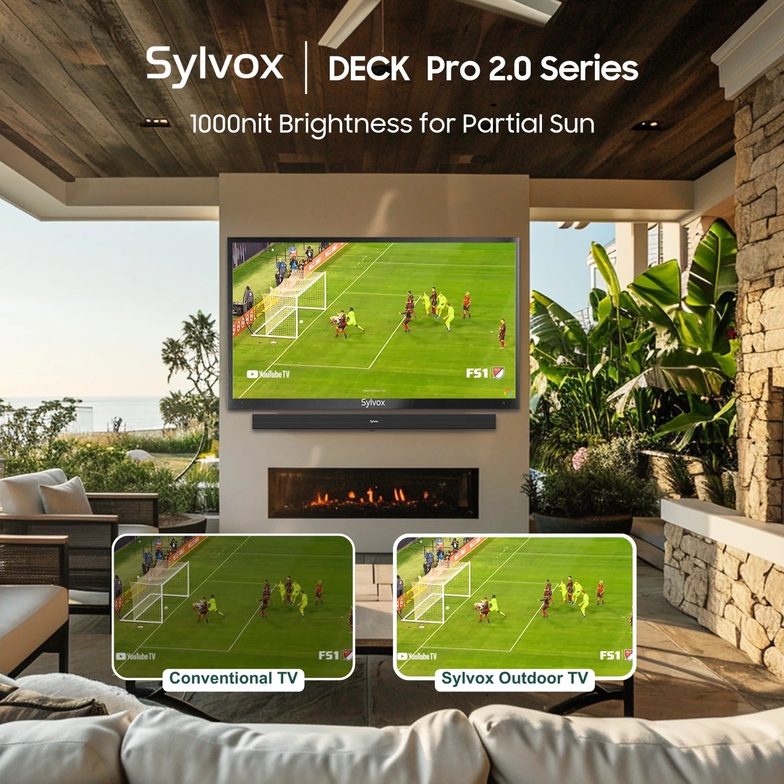 43" Outdoor TV, 4K UHD Google Television for Partial Sun outside with 1000Nit Brightness, IP55 Weatherproof, Dolby Atmos, Voice Remote (Deck Pro 2.0)