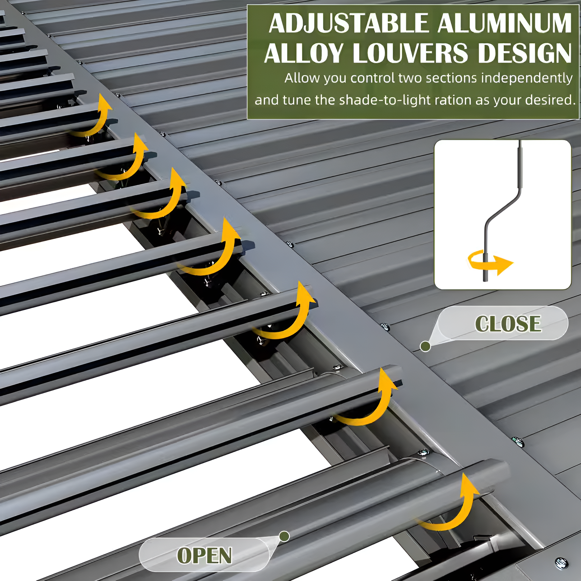 Airwire 20' x 10' Aluminum Pergola with Louvered Roof & Curtains