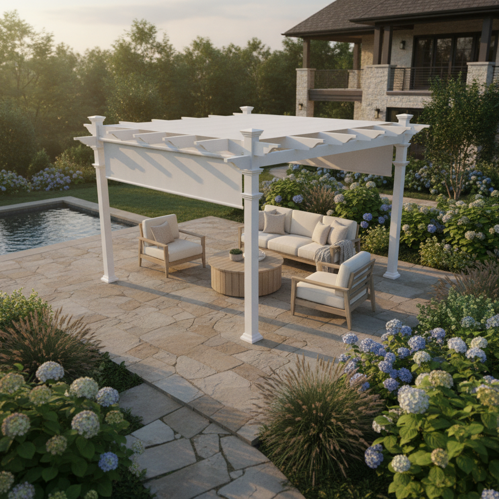Monterey vinyl pergola — backyard beauty shot
