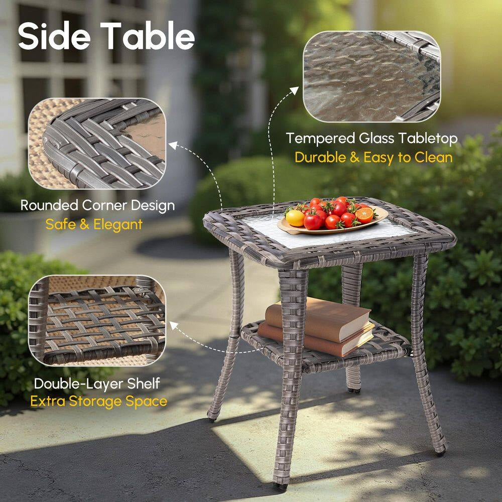 Messi Gray 11-Piece Wicker Outdoor Patio Conversation Sofa Fire Pit Set with Swivel Chairs and Orange Red Cushions
