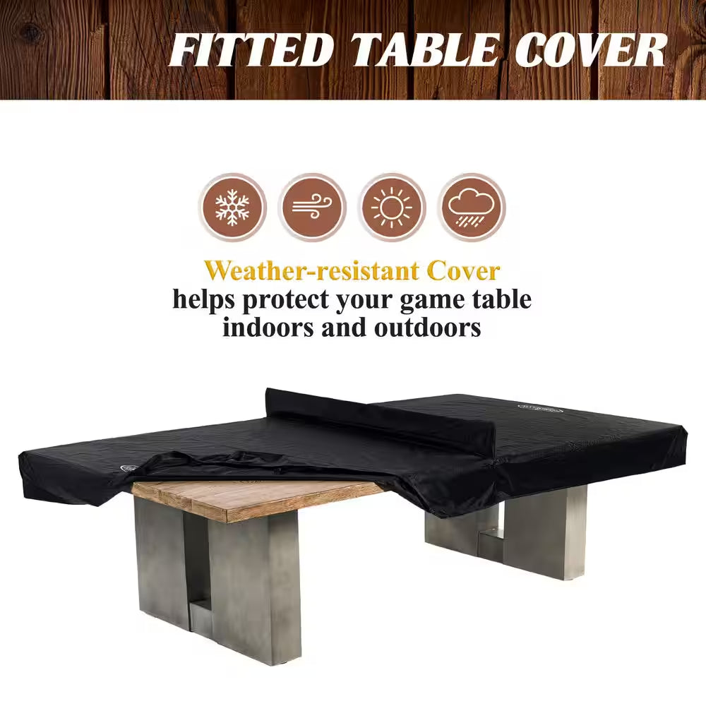 9 Ft Aurora Outdoor Ping Pong Table, Combo Dining Tennis Table with Metal Net and Cover