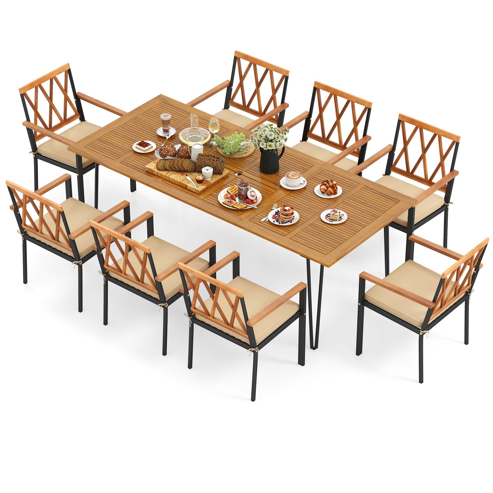 9-Piece Acacia Wood Outdoor Dining Set with 8 Chairs