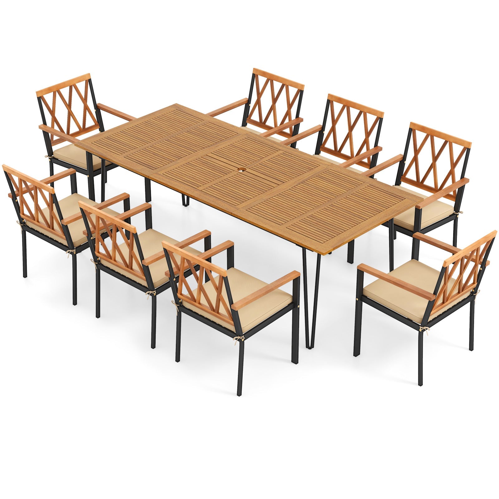 9-Piece Acacia Wood Outdoor Dining Set with 8 Chairs