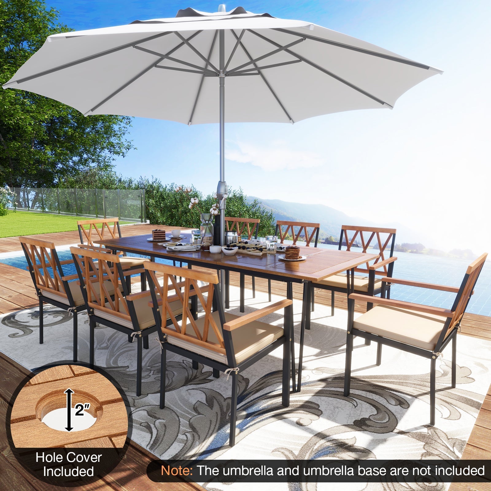 9-Piece Acacia Wood Outdoor Dining Set with 8 Chairs