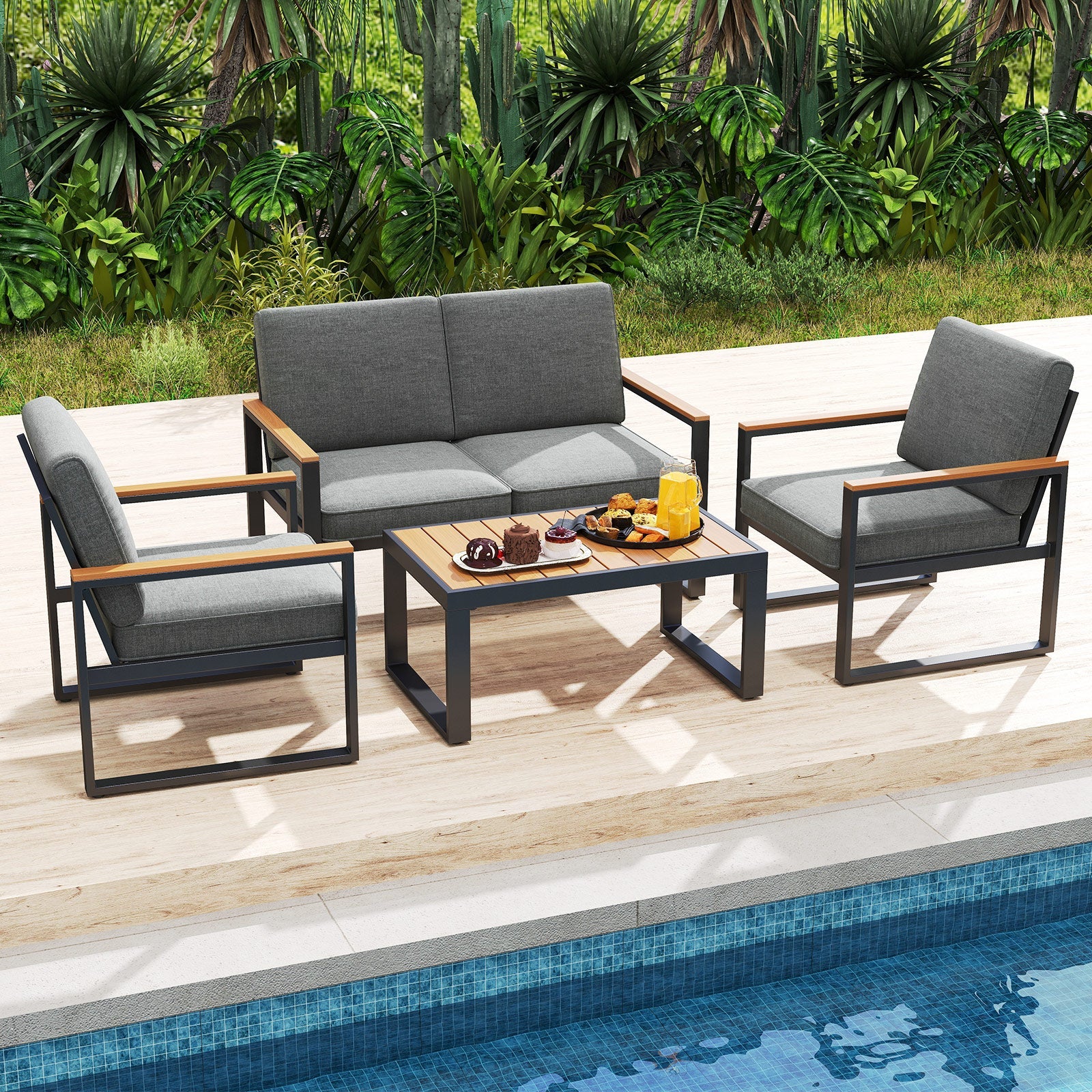 4-Piece Modern Aluminum Patio Conversation Set - Gray
