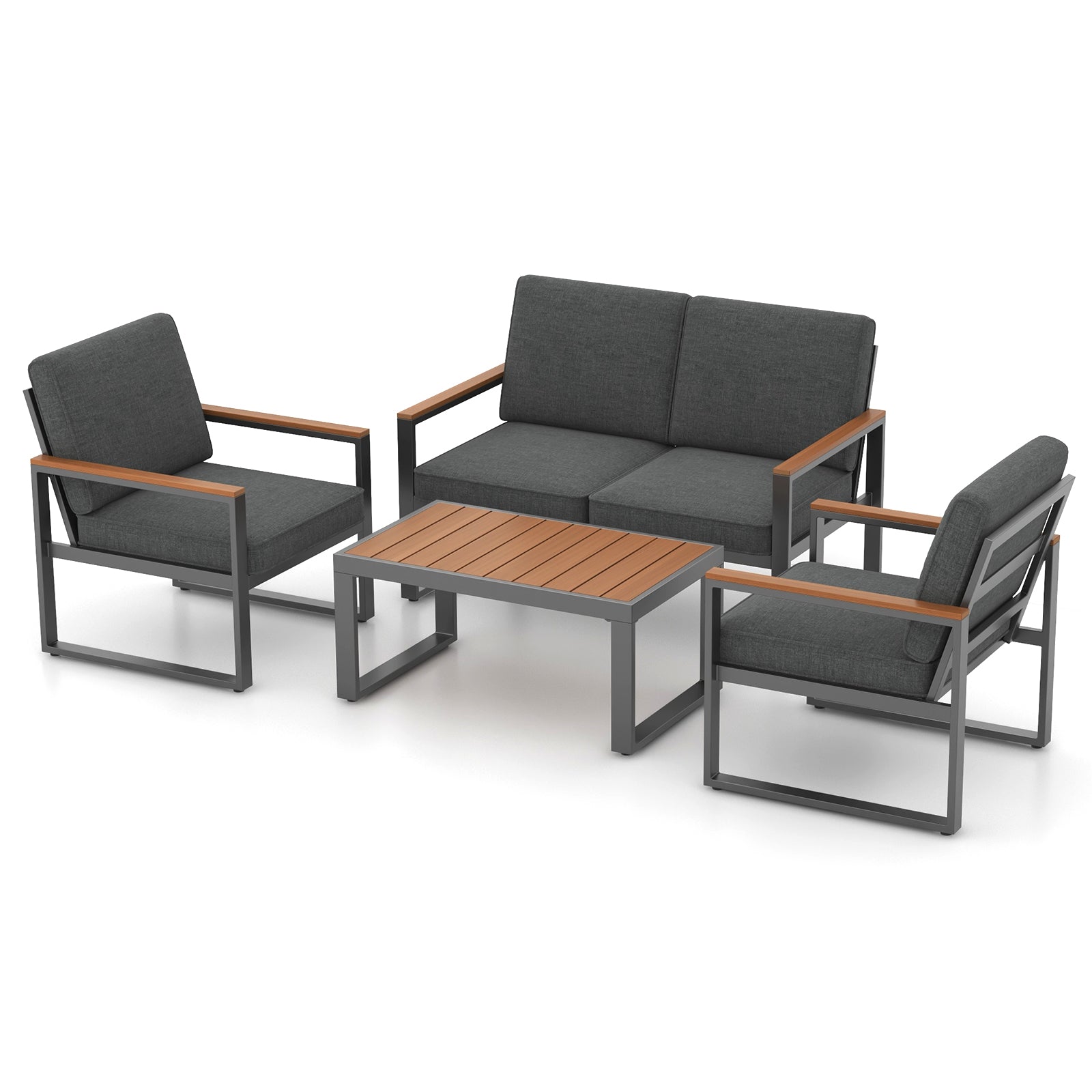 4-Piece Modern Aluminum Patio Conversation Set - Gray