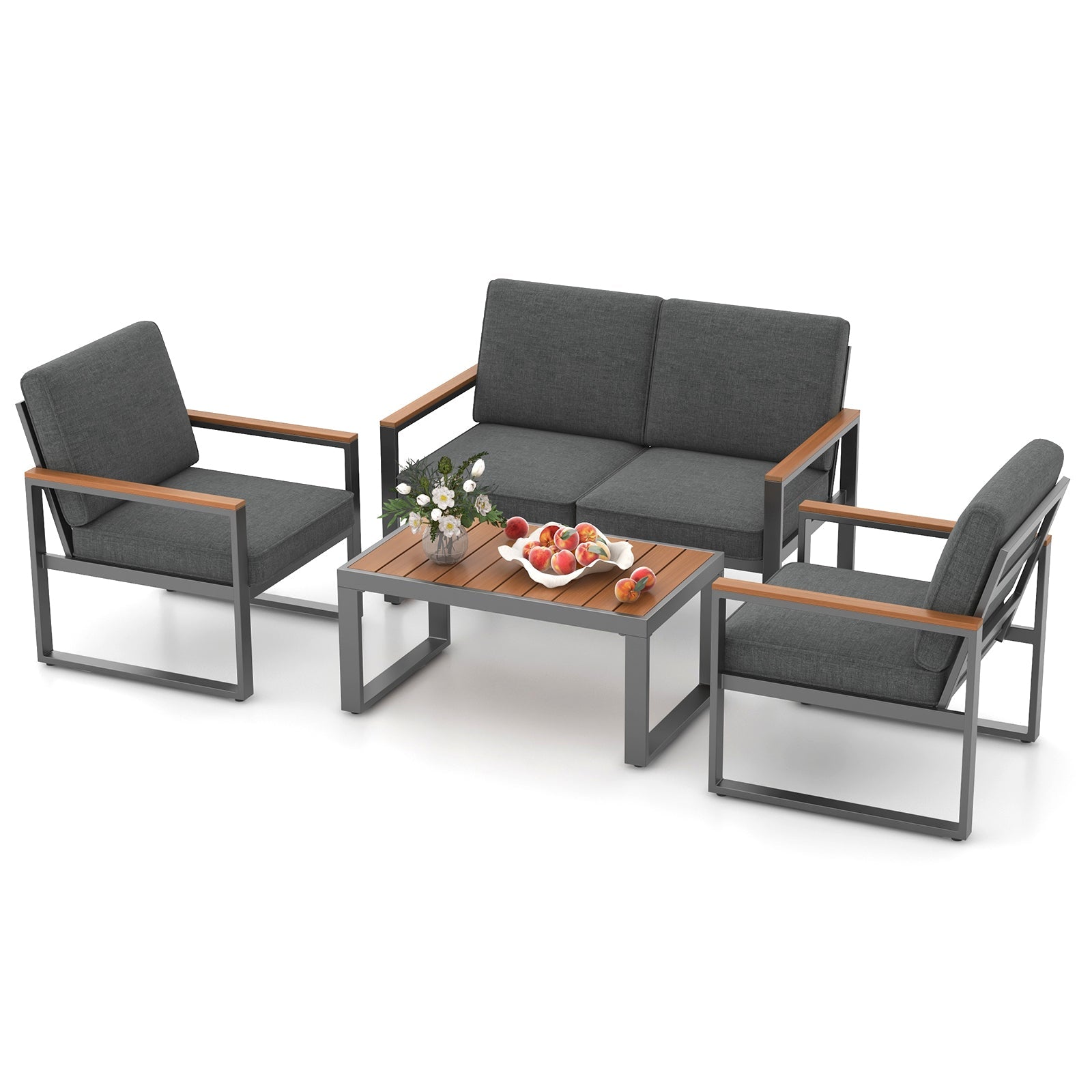 4-Piece Modern Aluminum Patio Conversation Set - Gray