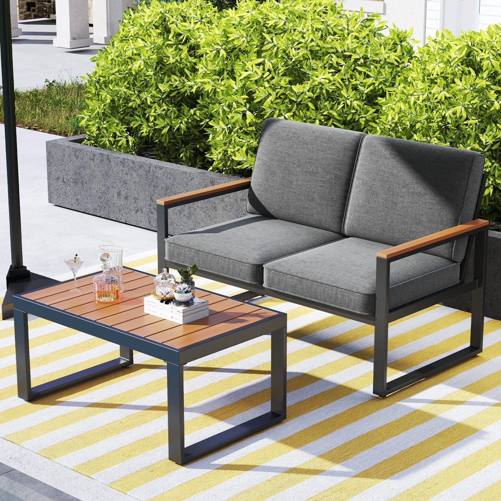 4-Piece Modern Aluminum Patio Conversation Set - Gray