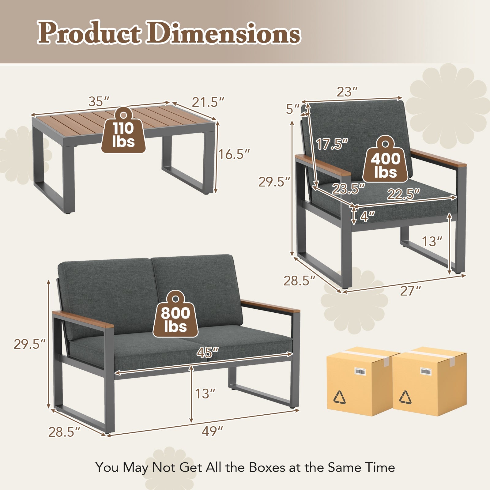 4-Piece Modern Aluminum Patio Conversation Set - Gray