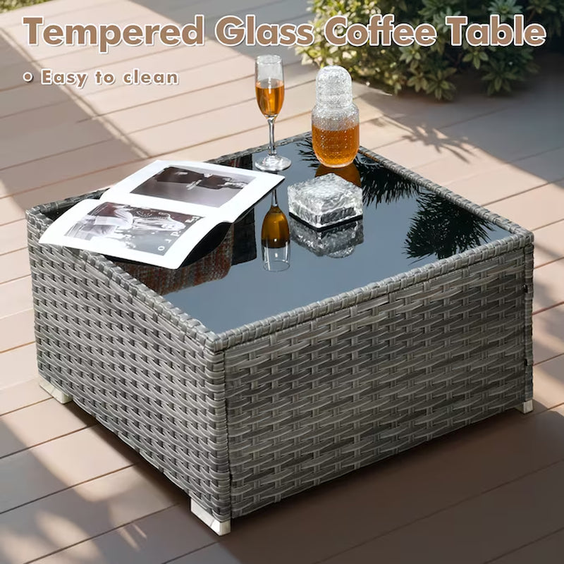 Sunrise 11 -Piece Rattan Patio Sofa Conversation Set with Light Gray Cushions