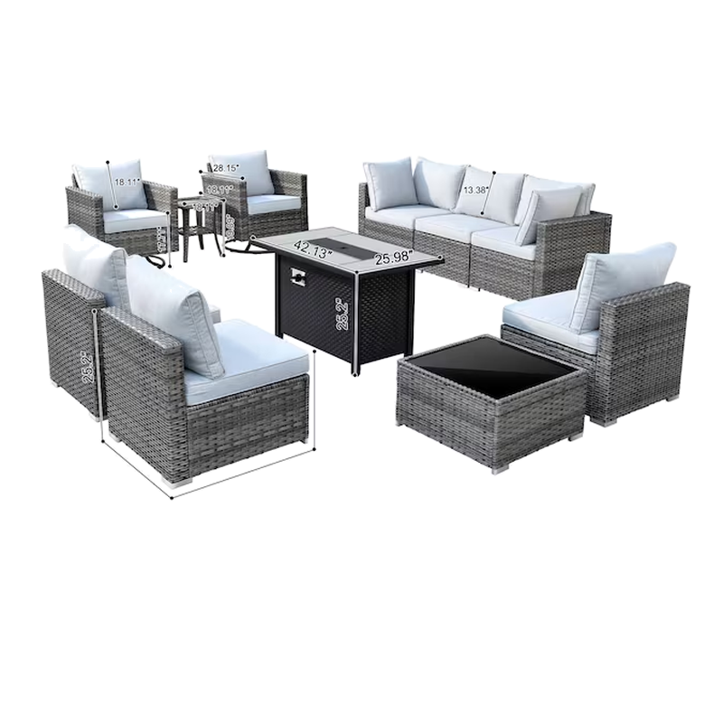 XIZZI Sunrise 11-Piece Rattan Patio Sectional Set - Light Gray