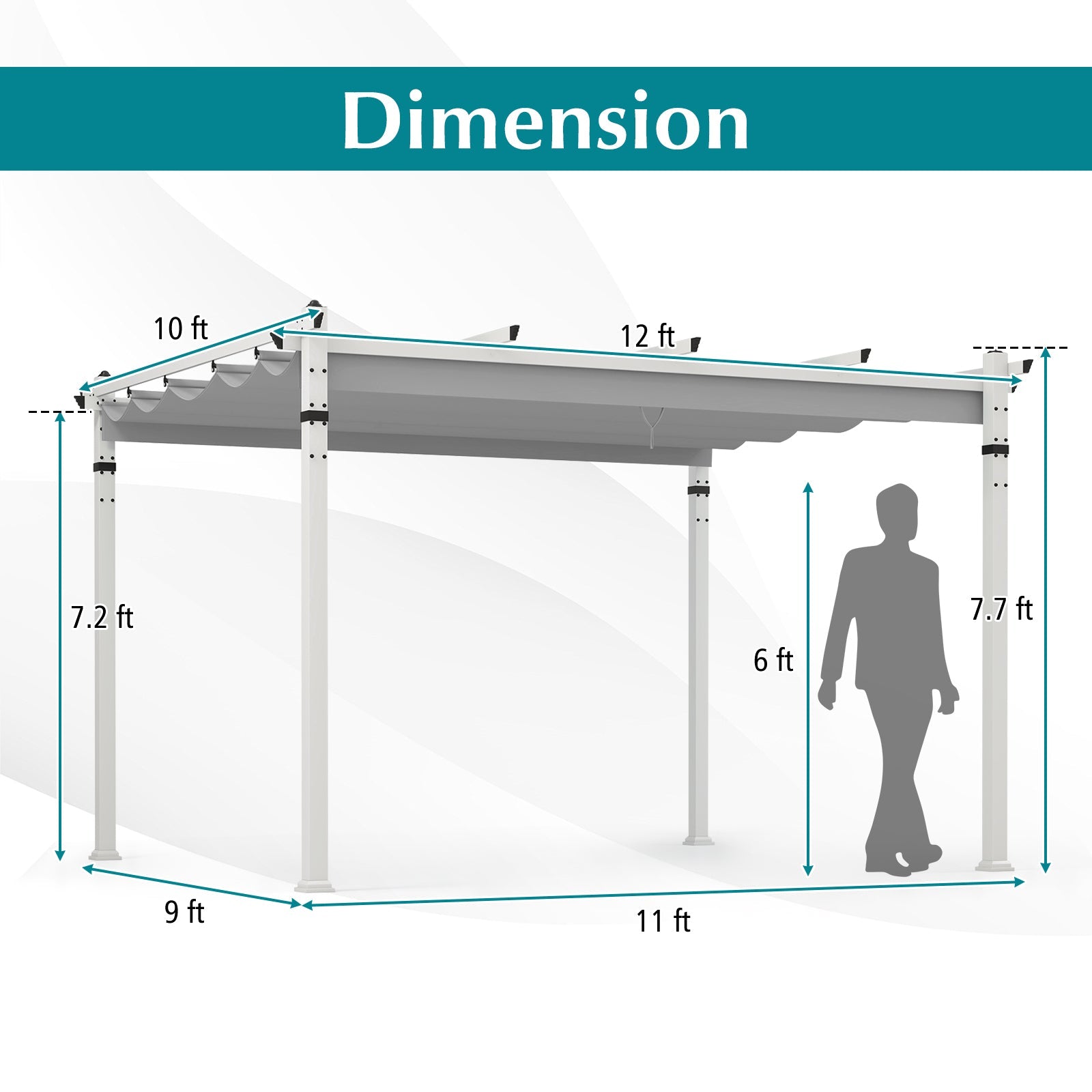 Modern Aluminum Pergola with Retractable Canopy - 10' x 13' - Gray
