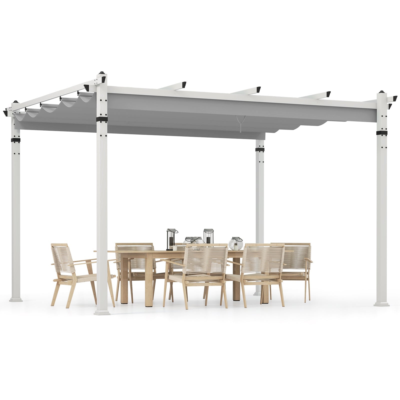 Modern Aluminum Pergola with Retractable Canopy - 10' x 13' - Gray