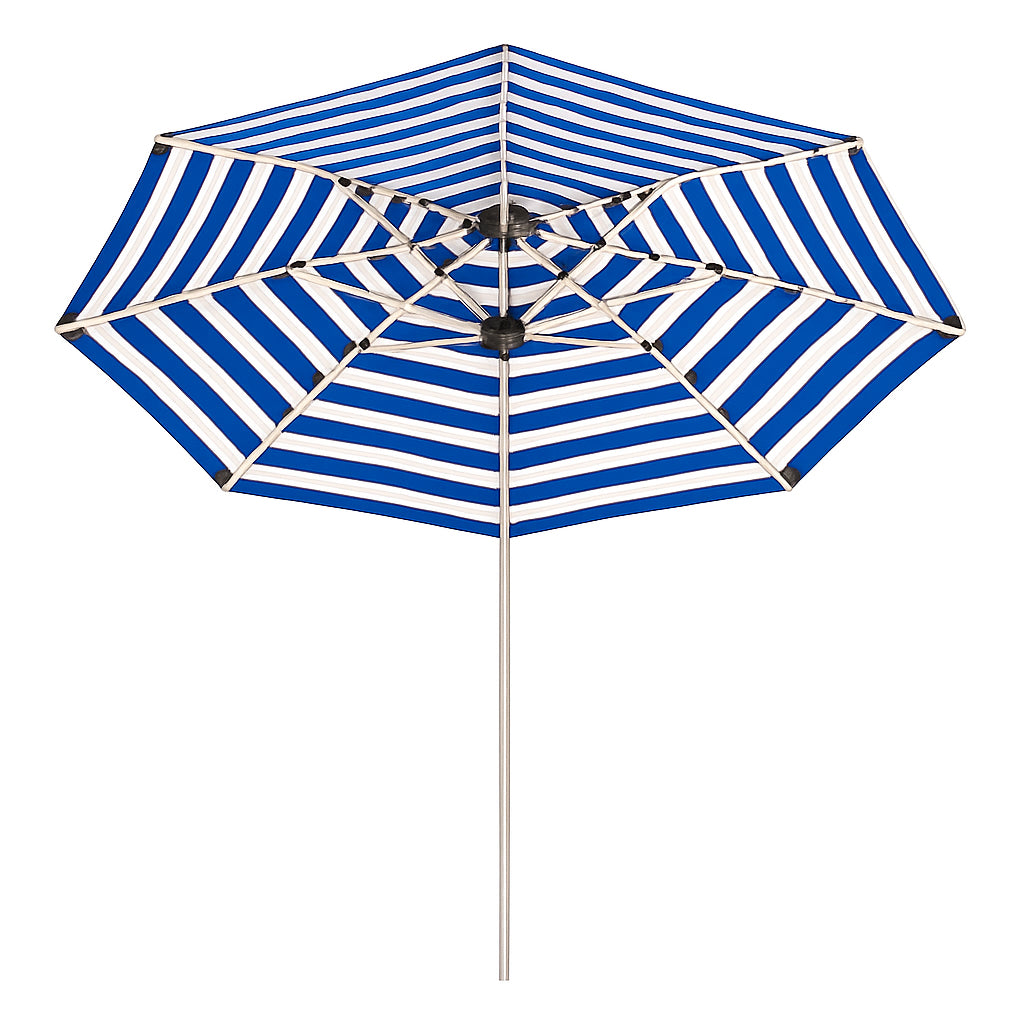 Homecrest Sol 13' octagon cantilever umbrella — navy and white stripes on white background